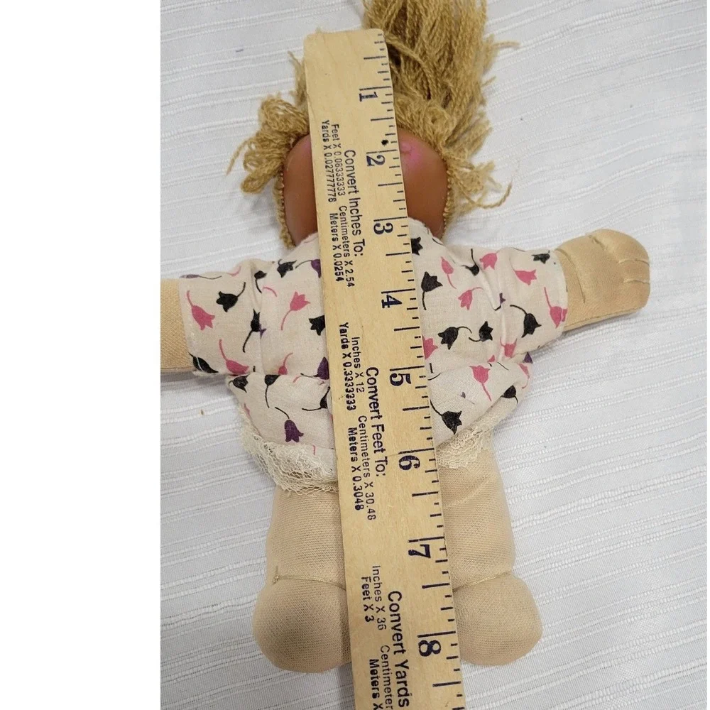 Vintage Cabbage Patch Kids Bean Bag Plush Doll Blonde Yarn Hair Tulip Dress 7.5